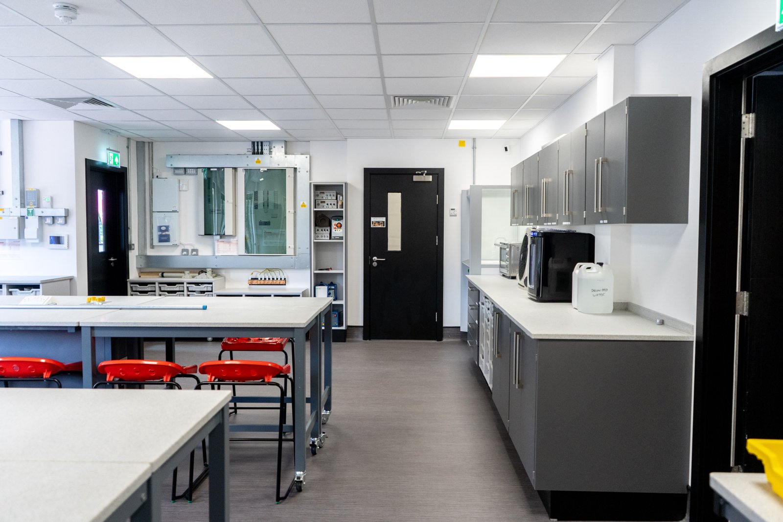 Laboratory prep area with electrical distribution and ventilation at CLEAPSS