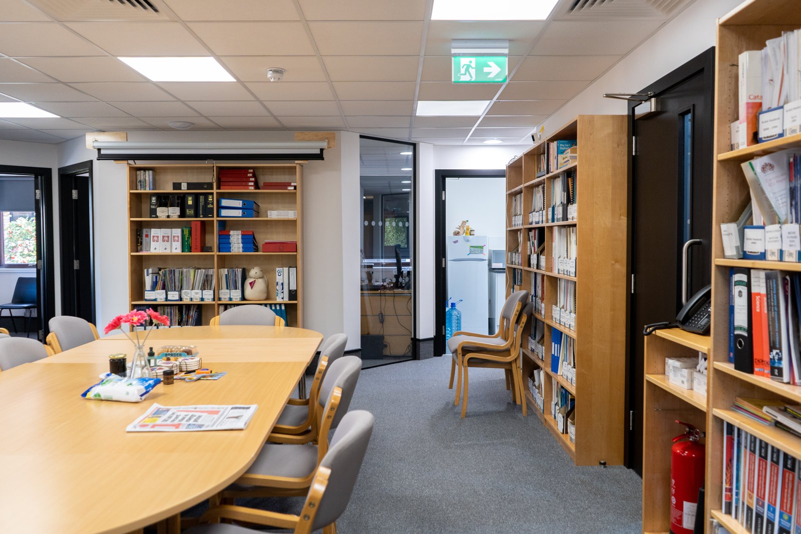 Open-plan office and library space within the CLEAPSS CAT B fit-out