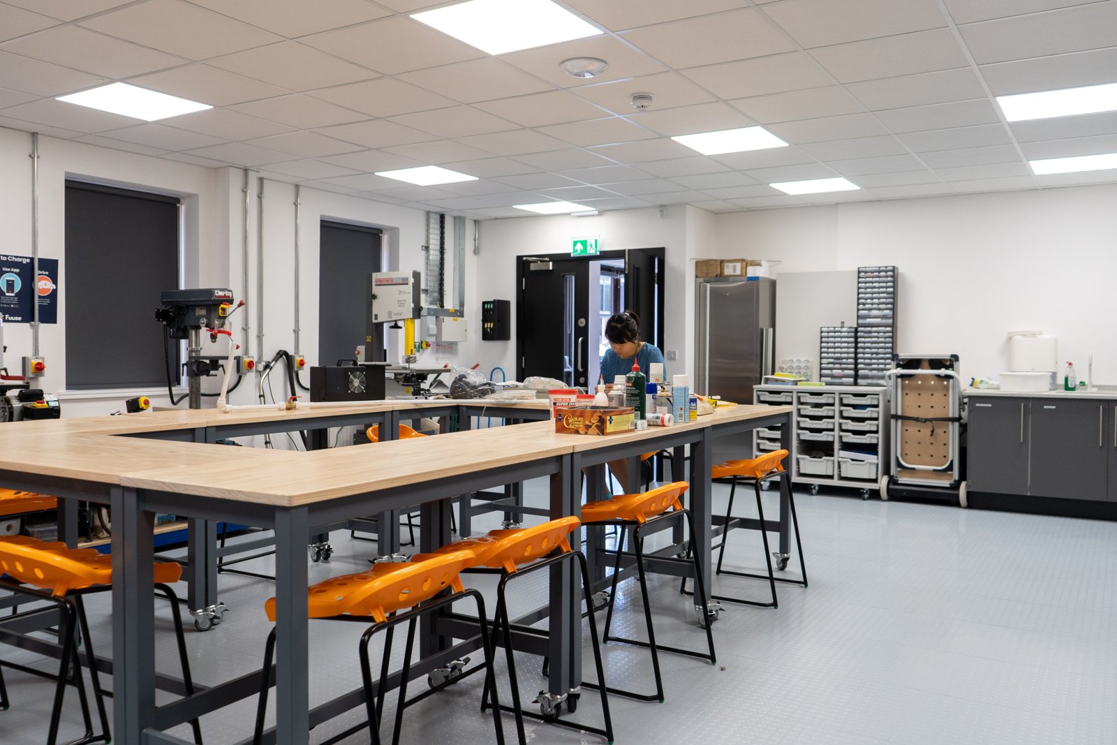 Workshop space with power distribution and LED lighting at CLEAPSS Chiltern Court